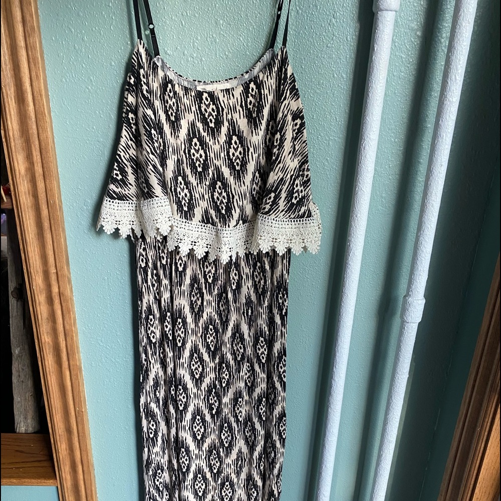 Cream and black maxi dress